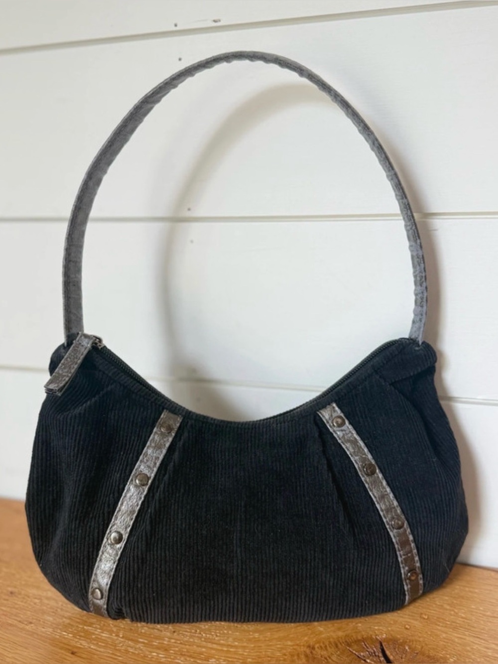 Vintage Y2K l.e.i. Black Corduroy Baguette Shoulder Bag Purse